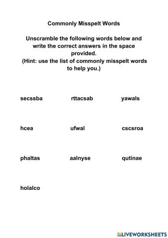 Commonly Misspelt Words
