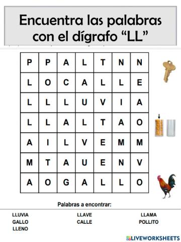 Busca palabras con el dígrafo LL