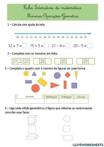 Ficha de Matemática - Números - Operações - Geometria