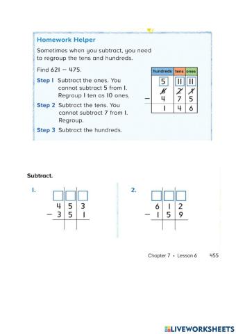 Subtract three digit numbers