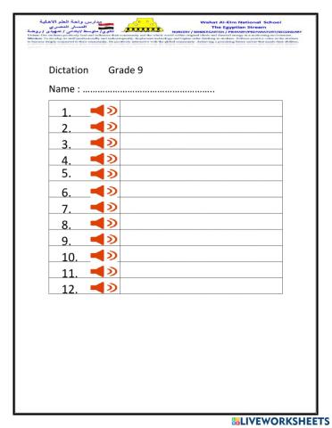 Dictation worksheet