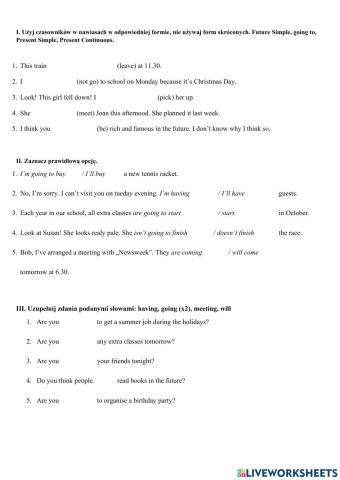 Online quiz - expressing the future, grade 8