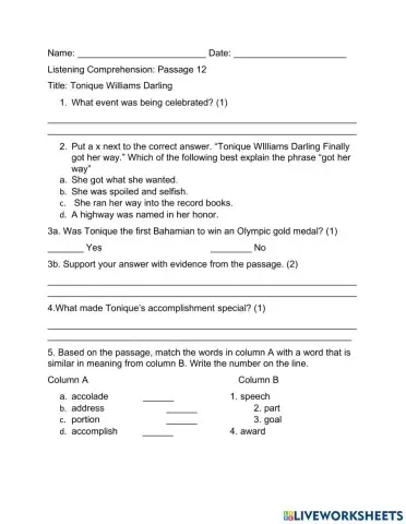 Listening Comprehension - Tonique Williams Darling
