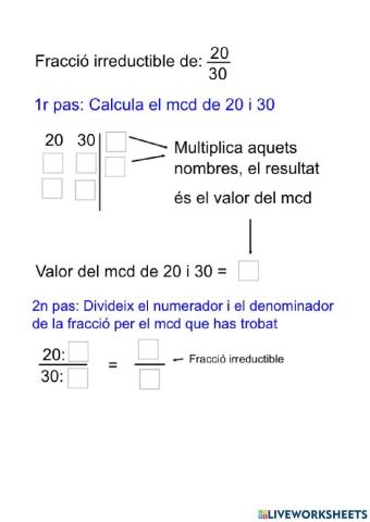 Fraccions irreductibles amb el mcd