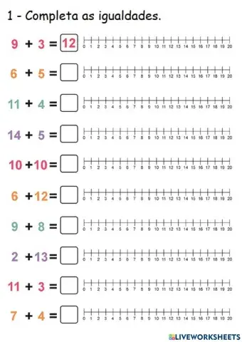 Adição com reta - Ficha 1