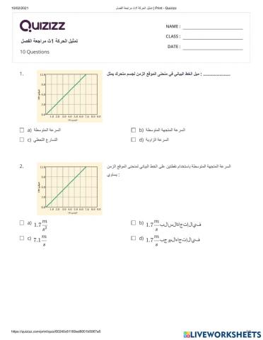 تمثيل الحركة مراجعة الفصل 1ث