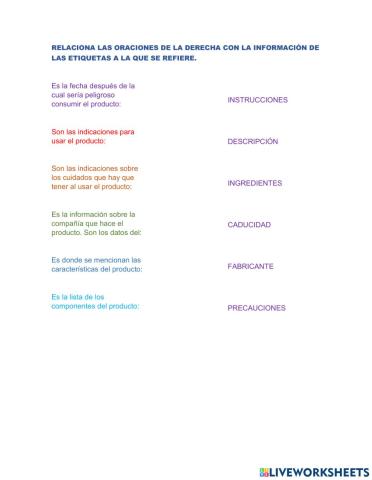 Información de las etiquetas