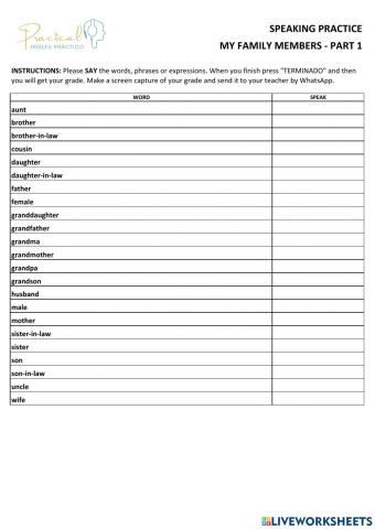 Speaking practice - my family members - part 1