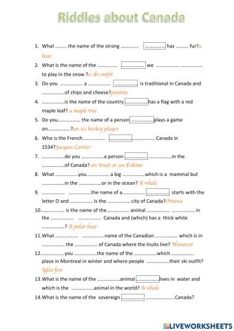 Fill in the riddles about Canada