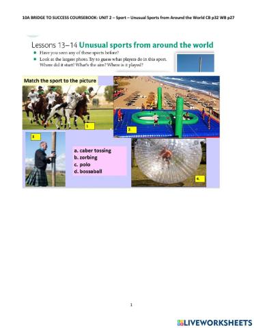 Unusual Sport -vocab meaning match