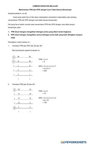 Menentukan FPB KPK secara bersamaan