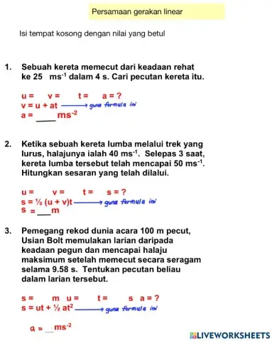 2.1 Persamaan Gerakan Linear