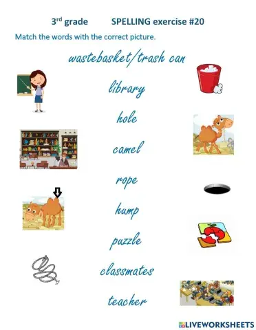 Spelling List 20 matching exercise