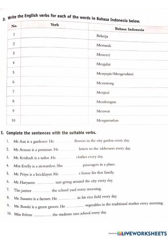 Lembar kerja Materi Simple Present Tense