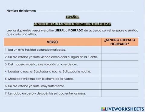Sentido literal y figurado en los poemas