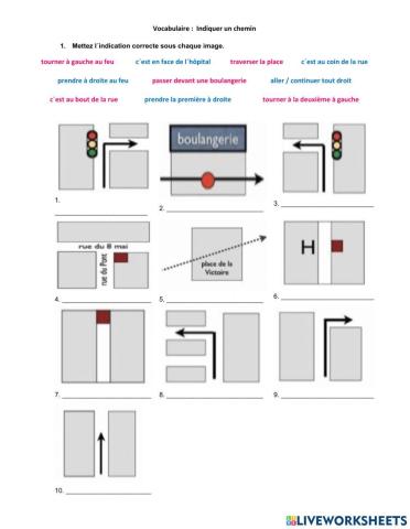 Vocabulaire :  Indiquer un chemin