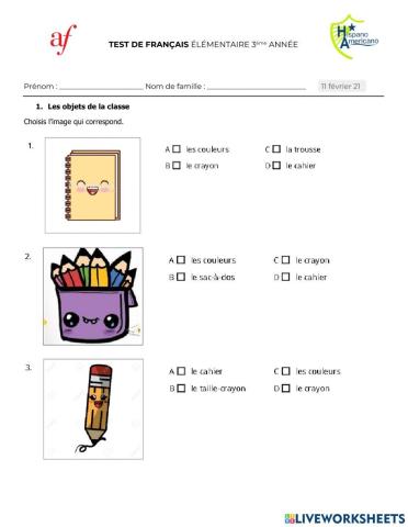 Test 2 - Élémentaire 3ème Année