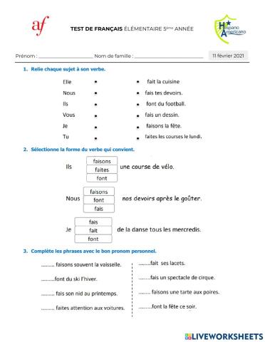 Test 2 - Élémentaire 5ème Année
