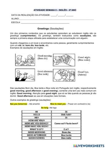 INGLÊS - 6° ANO - SEMANA 2 - 