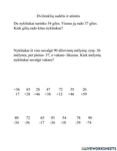 Dviženklių skaičių sudėtis ir atimtis