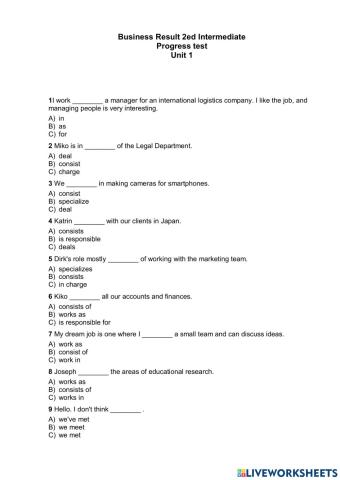 Progress test (Unit 1)