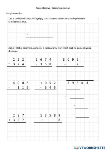Sprawdzian Działania pisemne