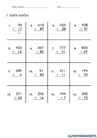 Triženklių ir dviženklių skaičių sudėtis