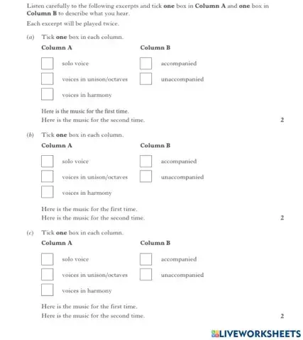 National 5 Practise Questions VOCAL MUSIC 2