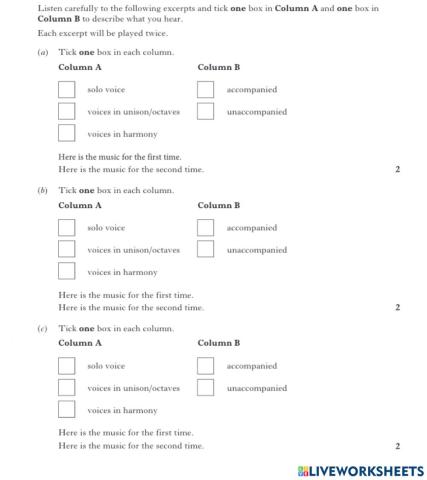 National 5 Practise Questions VOCAL MUSIC 2