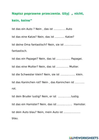 Przeczenia kein, keine, nicht