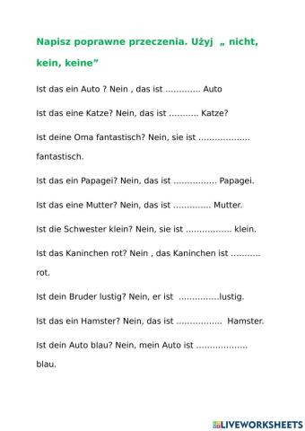 Przeczenia kein, keine, nicht
