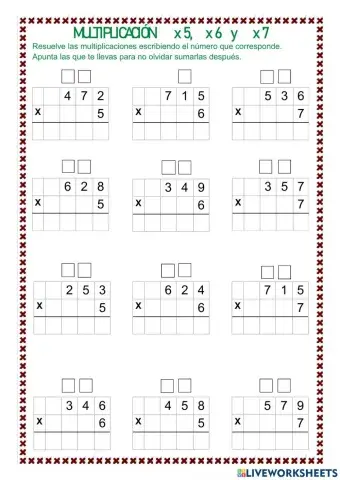 Multiplicar por 5, 6 y 7
