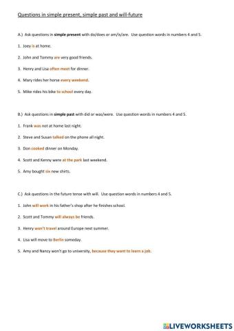 Questions in past, present, future