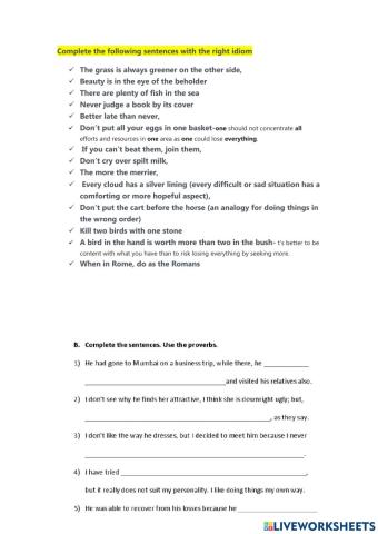 complete the right idiom