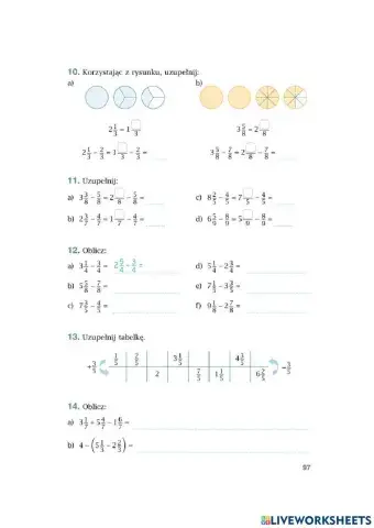 Odejmowanie ułamków zwykłych o jednakowych mianownikach