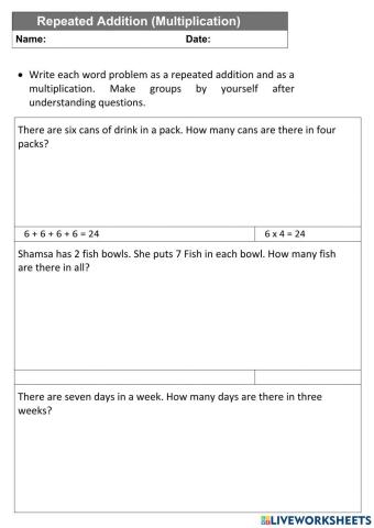 Word Problem Multiplication