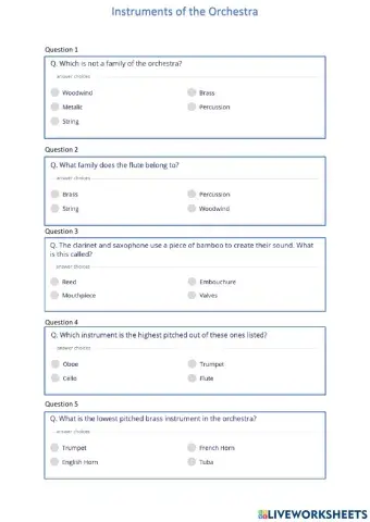 Instruments of The Orchestra UNIT ASSESSMENT