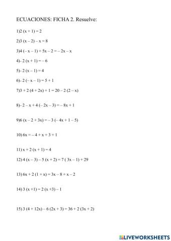 Ficha de ecuaciones con paréntesis
