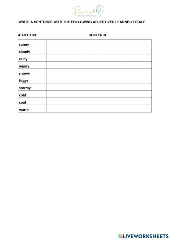 Write a sentence with the adjective - part 7