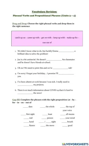 FCE Phrasal Verbs and Prepositional Phrases I