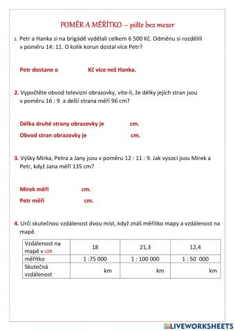 Poměr a měřítko plánu a mapy