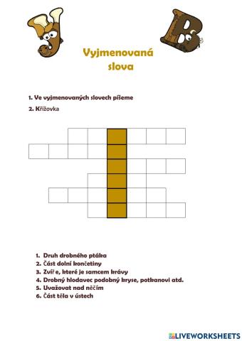 Výjmenovaná slova - pracovní list