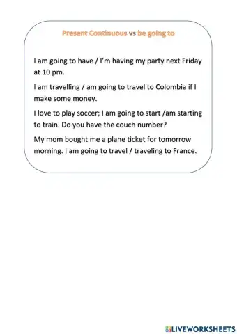 Present continuous vs be going to