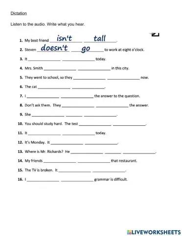 Listening Dictation - Negative Form