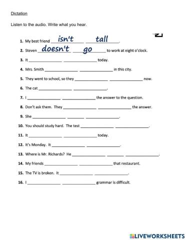 Listening Dictation - Negative Form