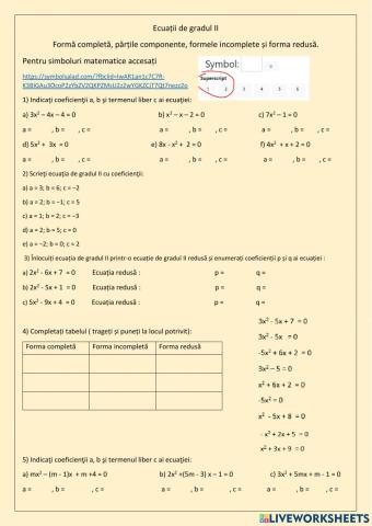 Ecuații de gradul II. Părțile componente, forme