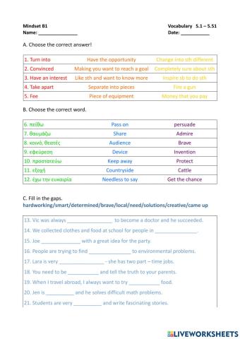 Mindsed B1 5.1 - 5.51 Vocabulary