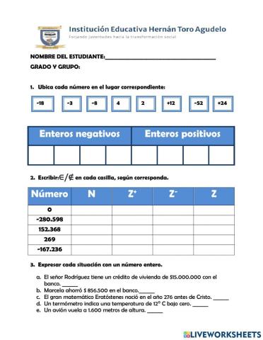 Los números enteros: representación, relación orden, opuestos y valor absoluto
