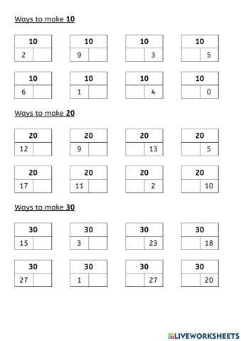 Ways to Make 10, 20 & 30