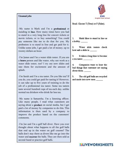 Present perfect reading